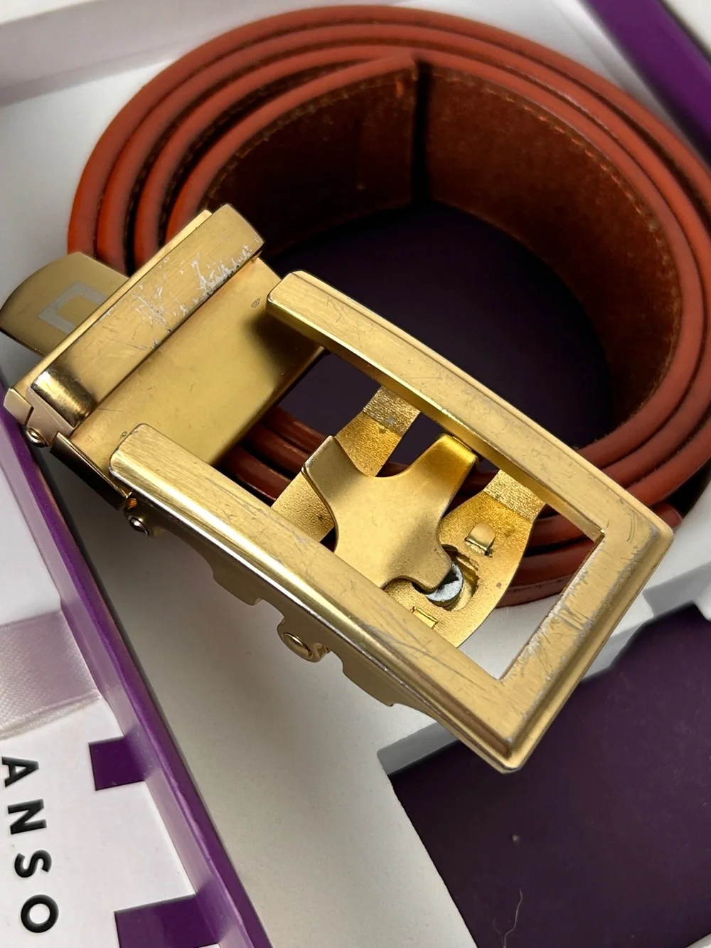 ANSON Men’s Brown Leather Belt with Gold Buckle